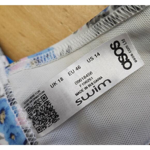 2 Piece ASOS Plus Sz 14 Swim Bathing Suit Blue Floral Sports Bra Full cover - Picture 5 of 6